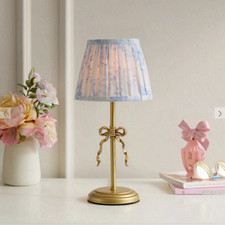 LoveShackFancy Mini Table Lamp Blue Damask Floral Bedroom Desk Light