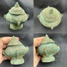 Wonderful Ancient Near East Old Bronze Treasure Vessel Box With Rare Engravings