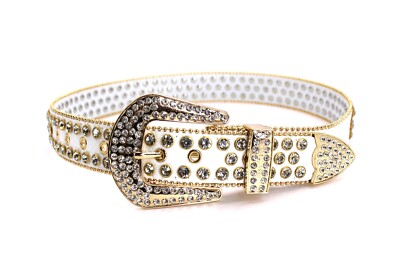 Rhinestone Western Belt Bling White Clear Unisex Men Pant Size 42 Cinto Vaquero