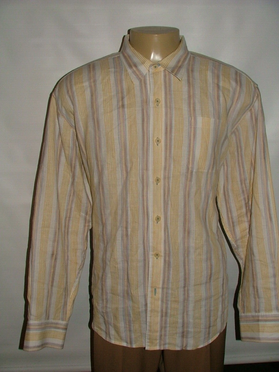 MENS TOMMY BAHAMA CASUAL SHIRT SIZE XXL 100% LINEN YELLOW WHITE STRIPED #100