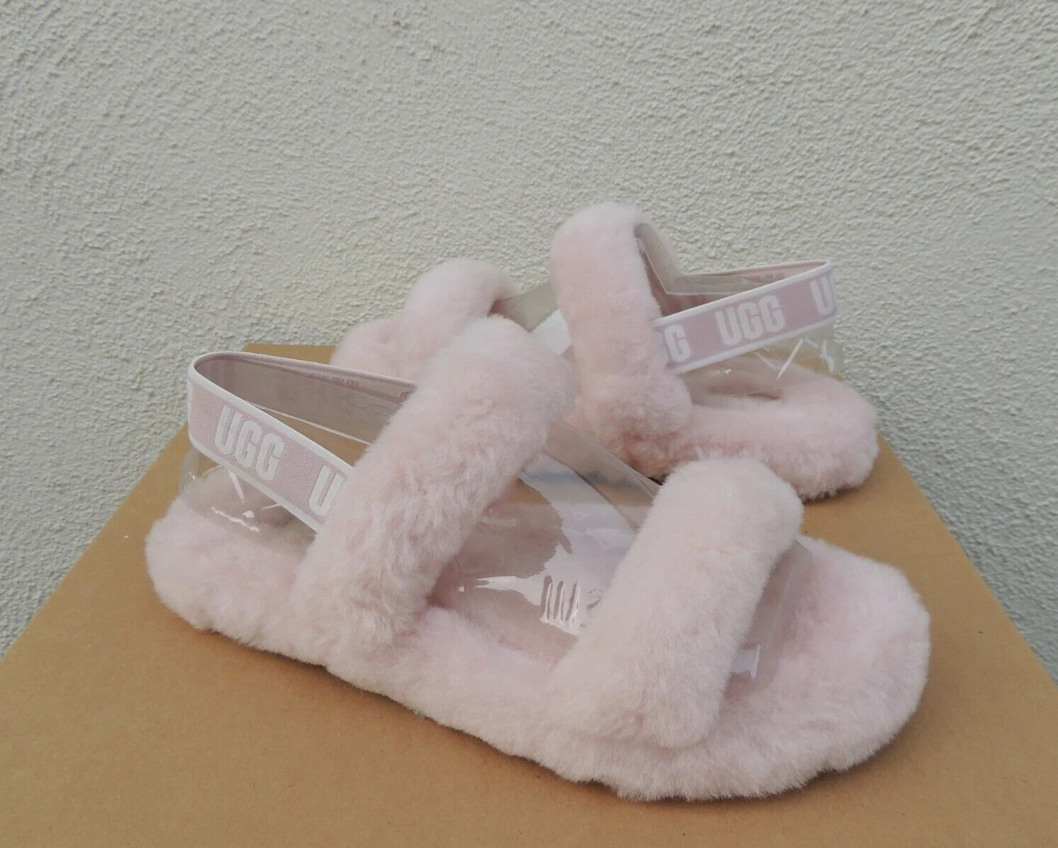 SANDALI UGG ROSA FLUFF OH YEAH SLIDE PELLE DI PECORA GIOVENTÙ 4 ADATTI DONNE US 6 37 NUOVI CON SCATOLA