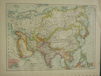 1902 Antik Landkarte ~ Asien Chinesisch Reich Indien Persia Japan Siam - Bild 1 von 2