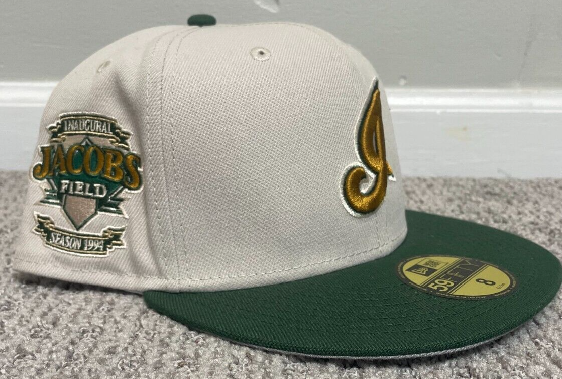 New Era インディアンズ、 7 3/8、 グレー/イエロー Cleveland Indians Hat New Era Gray Green Jacobs Field Innagural