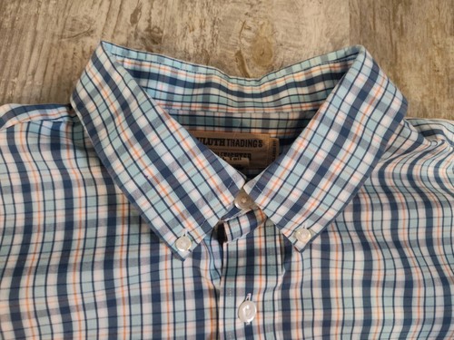 Duluth Trading Co Mens XL TALL Button Down Plaid Blue Shirt Wrinkle Fighter - Picture 7 of 17
