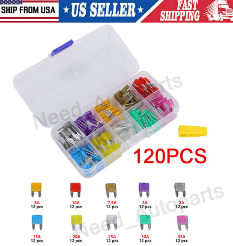 120pcs MINI Blade Fuse Assortment Auto Car Motorcycle SUV FUSES Kit APM ATM UTV