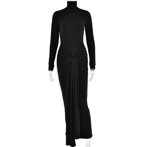 Long Sleeves Knot Sarong Maxi Slinky Jersey Dress - Picture 11 of 27