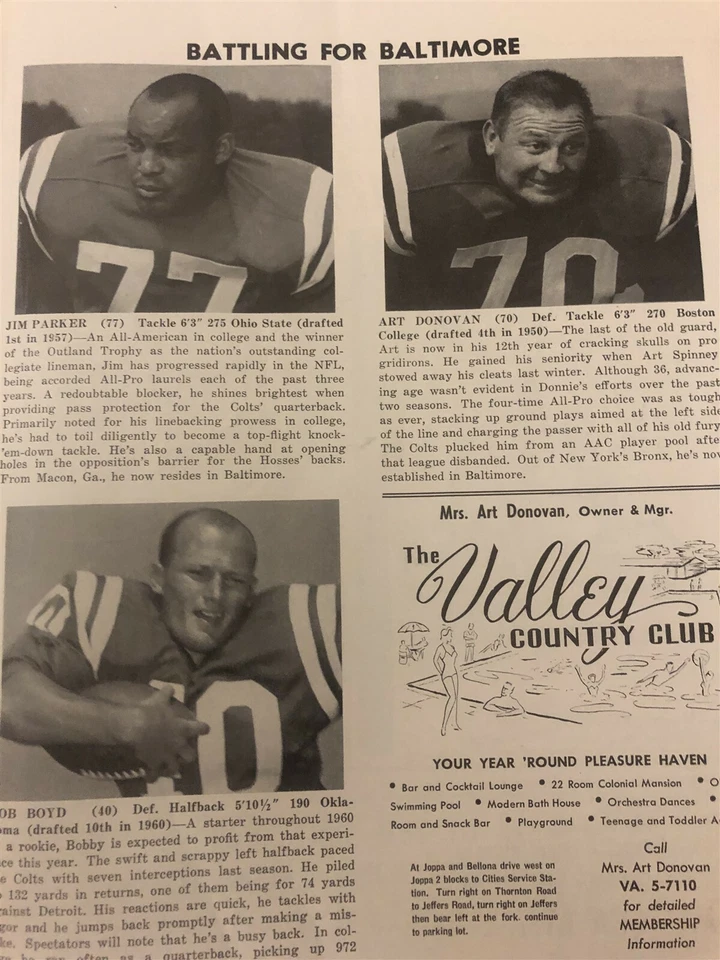 1961 CHICAGO BEARS vs BALTIMORE COLTS Program JOHNNY UNITAS Raymond BERRY Halas - Image 4 of 4