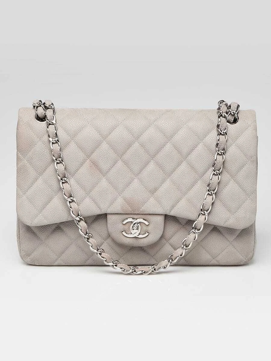Chanel Grey Quilted Mattie Caviar Classic Jumbo Double Flap Bag | eBay