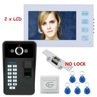 7inch 2 Monitor Fingerprint Video Intercom Doorbell NO-Electric Strike Door Lock