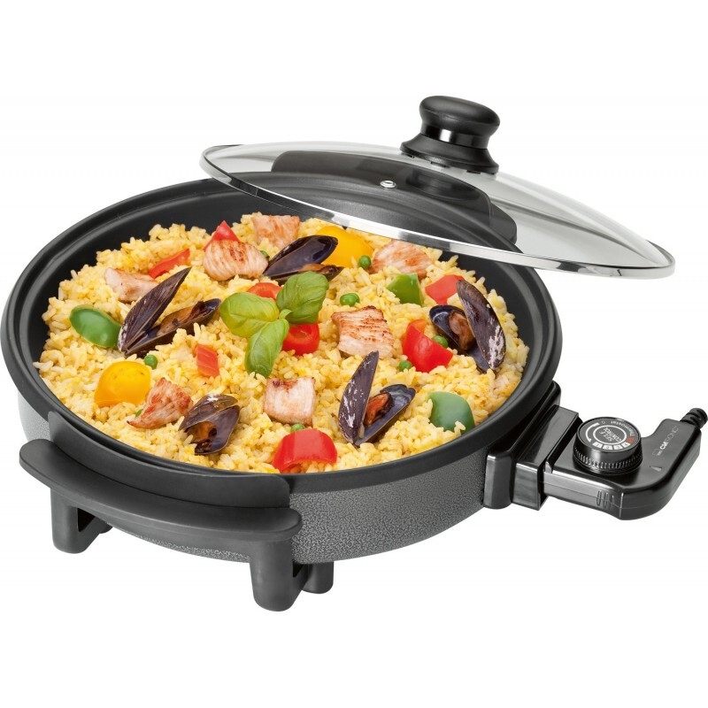 Clatronic - Sartén Eléctrica, Paellera, 32 Cm, Tapa Cristal, Antiadherente, Termostato Ajustable, 3,5Cm Altura 1500W Negro En Oferta Sartén Eléctrica Clatronic Pp 3401