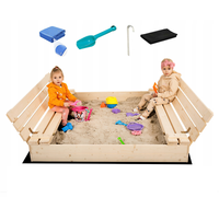 Sandkasten Spielzeug Sandbox Mit SitzbäNken Deckel +ZubehöR 150 Cm NatüRlich