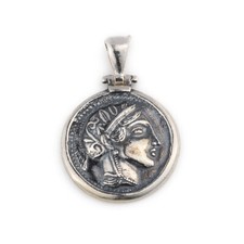 Greek Goddess Athena Coin Pendant 925 Sterling Silver, Handmade Greek Jewelry