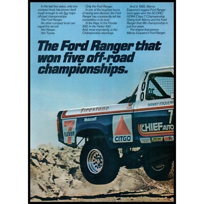1986 Ford Ranger STX 4x4 2 Page Vintage Print Ad Baja 500 Rally
