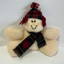 Winter Snowman Plush Bead Filled Christmas Decor Primitive Farmhouse Country