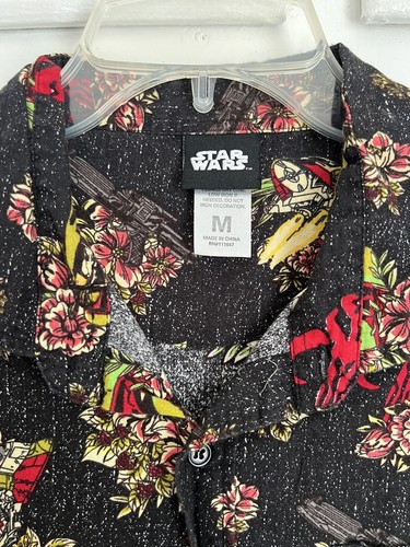 Star Wars Button-Up Short Sleeve Black Boba Fett Floral Hawaiian Size Medium - Bild 2 von 6
