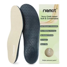 riemot Terry Cloth Sockless Insoles for Men Arch Support Barefoot Shoe Inserts