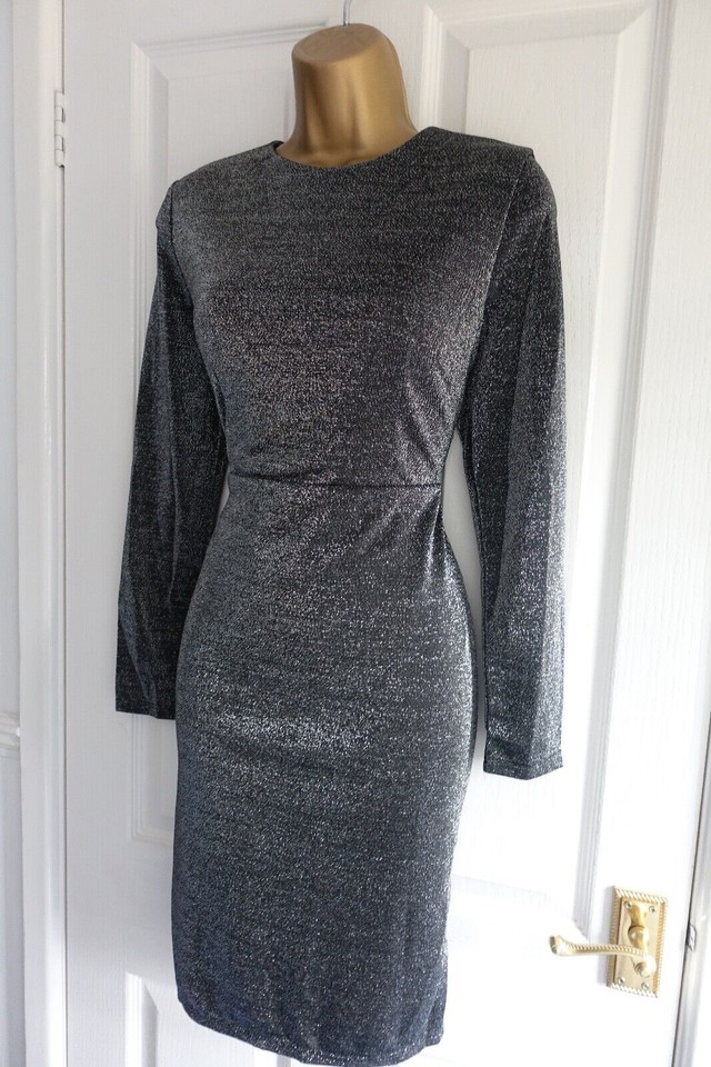 M&S dress size 12 silver sparkle fitted eBay