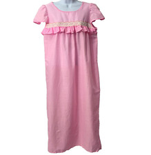 Vintage Country Nightie Night Gown M L 32 Ruffle Lace Pink Gingham Prairie 80s