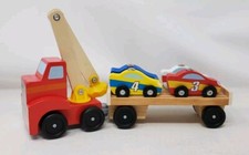 Melissa and Doug Magnetic Wooden Car Loader Trailer 4 Race Cars 12"L x 3"W
