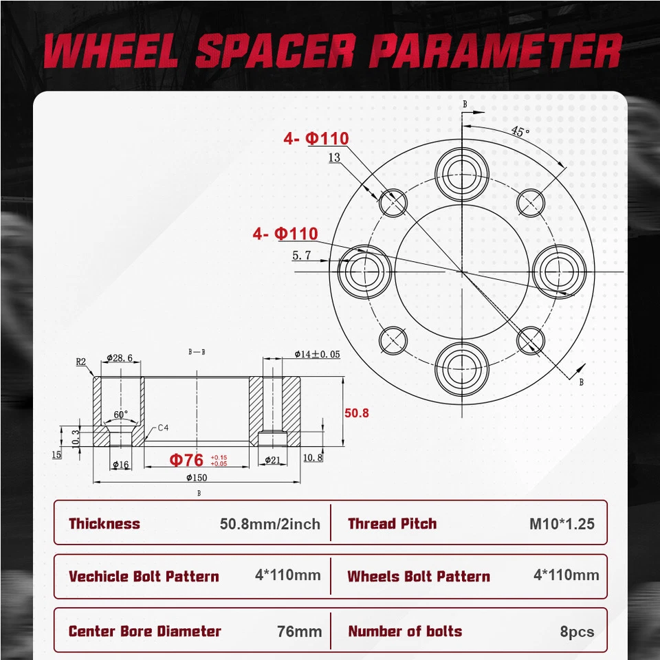 4PCS 2" | 4x110 Wheel Spacers For Honda Rancher 350 400 420 Recon 250 Rincon 650 - Изображение 2 из 4