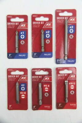 Lot of 6 Packs Ace Assorted Philips and Slotted Driver Bits