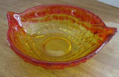 1970's  Tiara Amberina Bowl Textured Art Glass 11  X 9  X 4  ~ Beautiful