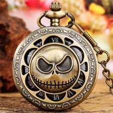 Cool Punk Bronze Skeleton Quartz Pocket Watch Pendant Necklace Chain Watch Gifts