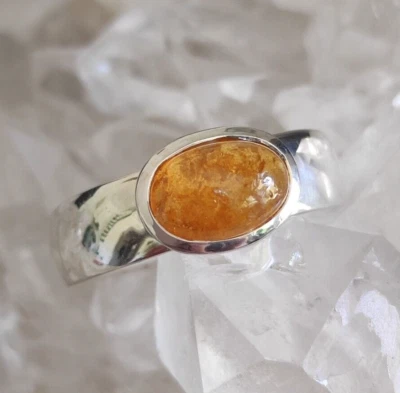 Mandaringranat Heilstein Cabochon Ring Namibia 925 Sterlingsilber Größe 53 R1832 - Bild 1 von 4