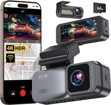 4K/2.5K Dash Cam Front and Rear, Dual Dash Camera for Cars, Built-in Wi-Fi GPS,