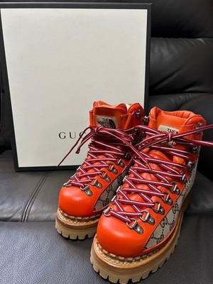 GUCCI THE NORTH FACE 679927 GG Boots Beige Orange Leather Canvas EU34 US4 Japan2