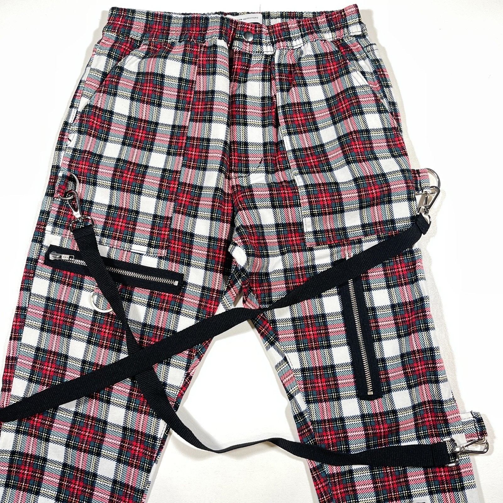 Urban Outfitters Tripp NYC Style red tartan plaid bondage pants Size Large L B8 image 3