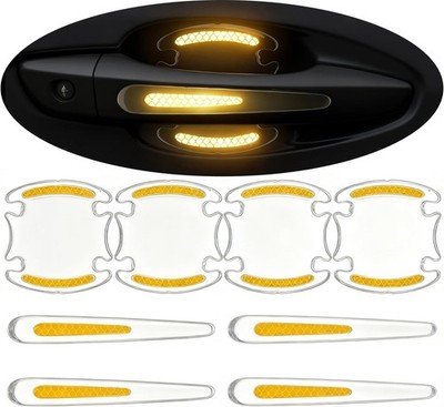 8pcs Clear Car Door Handle Scratch Protector, 3D Carbon Fiber Pa Color: Yellow