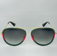 GUCCI GG0062S 003 57mm Aviator Green/Red Unisex Sunglasses with Light Grey Lens
