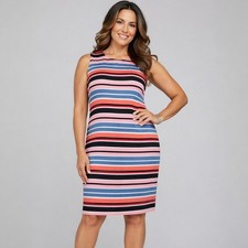R M RICHARDS Size 12 Colorful Striped Sleeveless Sheath Dress w/Exposed Zipper