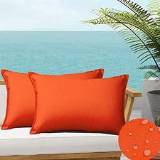 Pack of 2 Outdoor Waterproof Throw Pillow Covers Firm-orange 12 x 20-Inch