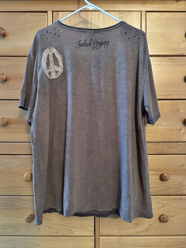 Jaded Gypsy Peace Tattered Tee TShirt Size L/XL Distressed 100 Cotton