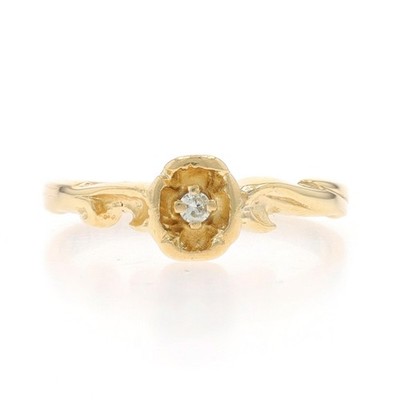 Gelbgold Diamant Solitär Ring - 14k Rund Brillantschliff Floral Kinder