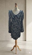 Black & White Floral Frill Collar Mini Dress – Size M – VGUC