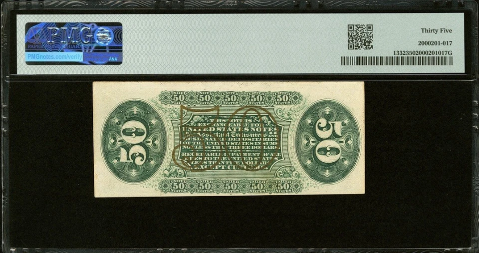 FR# 1332 Fractional 1864 Union Currency 50c, Rare Civil War Third Issue, PMG 35 - Image 2 of 4