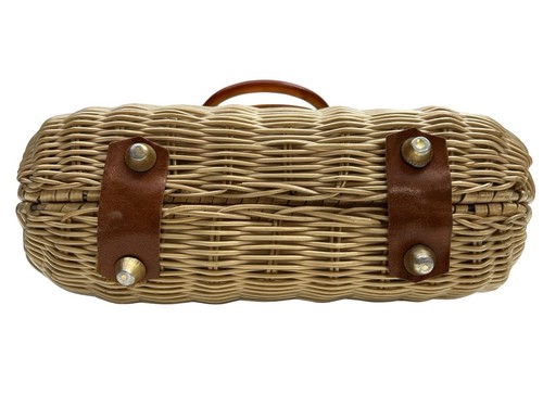 Vintage Wicker Woven Purse with Lucite details Made In Hongkong - Picture 5 of 15