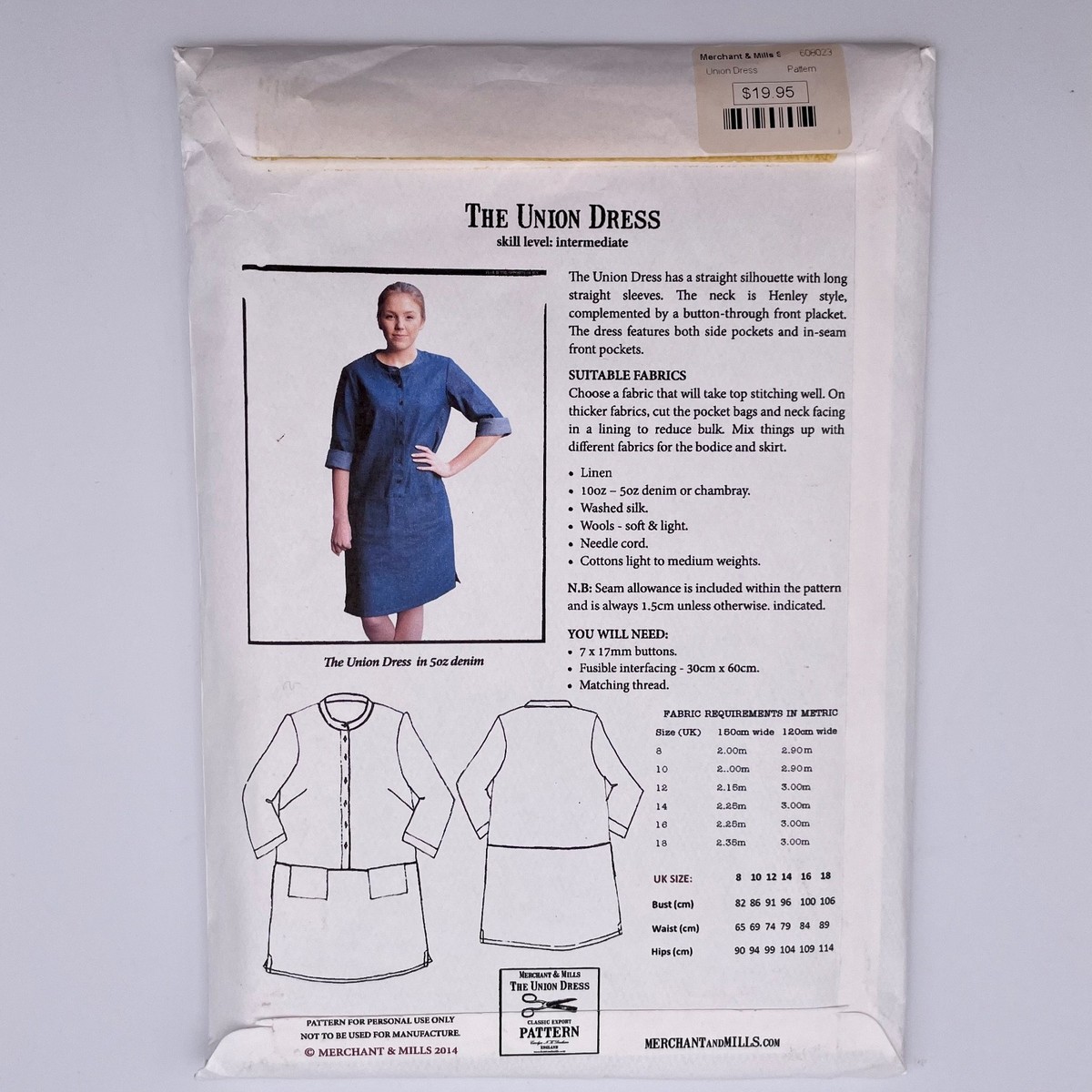 Merchant & Mills Dress Sewing Pattern The Union Dress UC FF England UK Sz 8-18 View 2