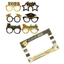 Assorted Color 2023 Graduation Paper Glasses Reusable Photo Booth Prop Set