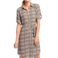 CAbi Colony Club Geometric Print Shirt Dress Blush/Black Size XSmall