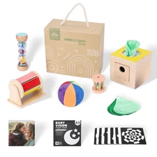 Montessori Toys Set for Babys 1 Year Old ・君atural 0-6 Months Wooden Learning ...