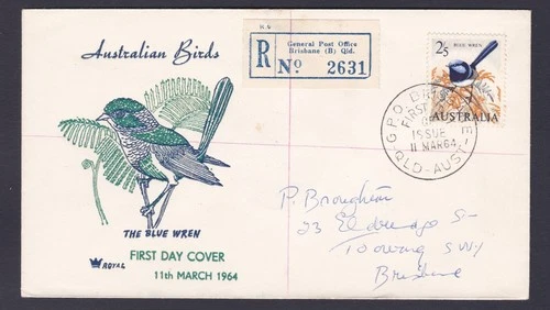 1964 AUSTRALIAN BIRDS 2'5 PRE-DECIMAL STAMP REGISTERED ROYAL FIRST DAY COVER #9