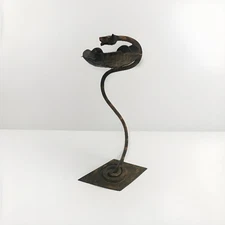 Vintage Standing Cigar Ashtray, Folk Art, Hand Wrought Iron Snake