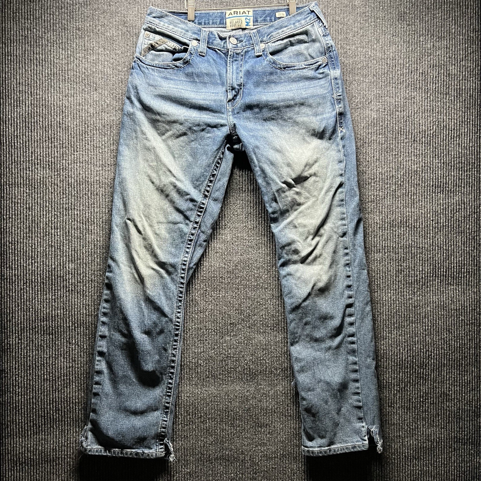 Ariat M2 Jeans Mens 33x34 Traditional Relaxed Boot Cut Medium Wash Blue Western