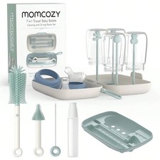 Momcozy 6-in-1 Baby Bottle Brush Set Portable Travel Cleaner Kit Drying Rack