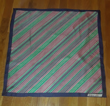 Vintage Beene Bazaar Blue Red Green Diagonal Striped 100 Silk Square Scarf 25"