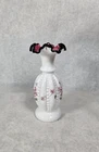 Vintage Fenton Rose Inlay Milk Glass Beaded Melon Vase 9" Hand Painted Signed